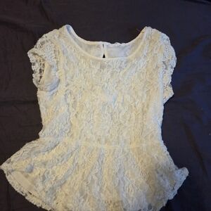 mine White Lace Peplum Tunic